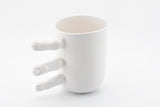 Tea Mug with Fingers, Porcelain Coffee Mug with Fingers, White Ceramic Mug, Quirky Mug